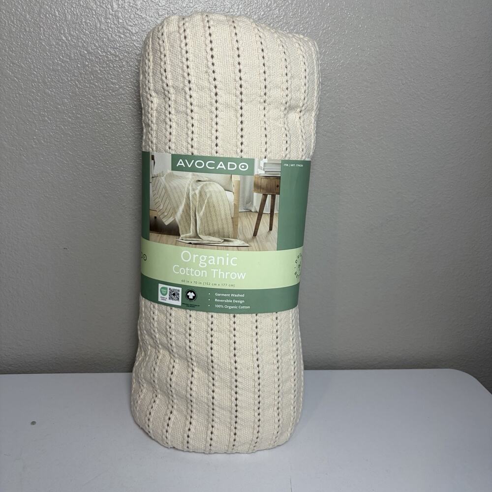 Avocado Organic Cotton Throw Reversible 60in X 70in 100% Organic Cotton